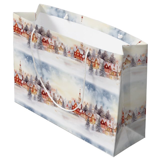Christmas Snow Winter Wonderland Village Landscape Large Gift Bag (Back Angled)