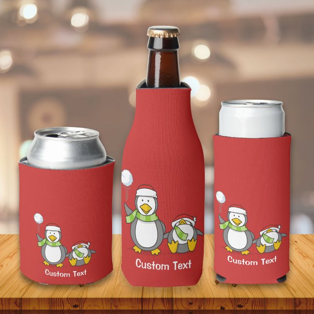 Christmas Snowballing penguins Bottle Cooler (Creator Uploaded)