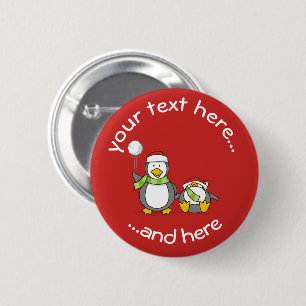 Christmas Snowballing Penguins Button