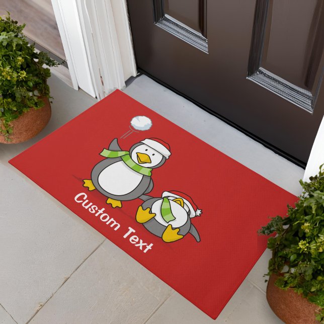 Christmas Snowballing penguins Doormat (Creator Uploaded)