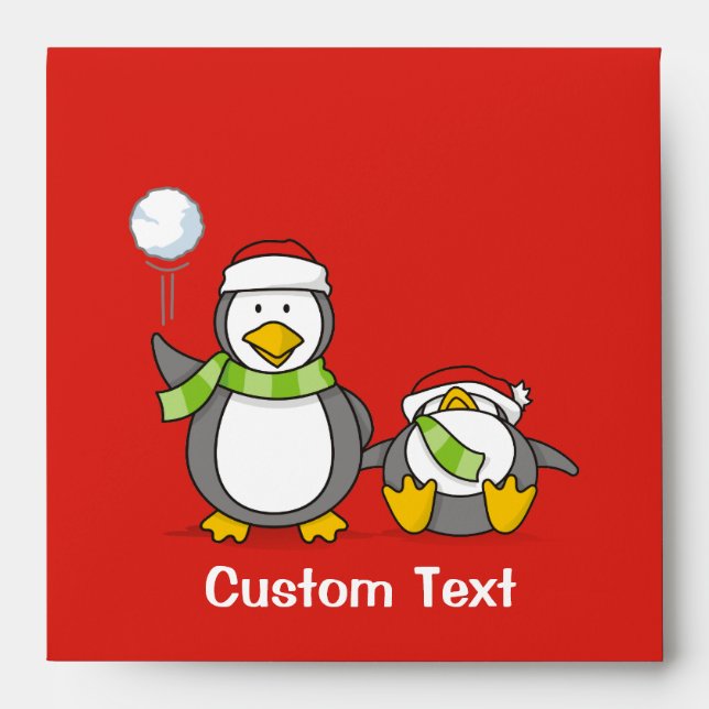 Christmas Snowballing penguins Envelope (Front)