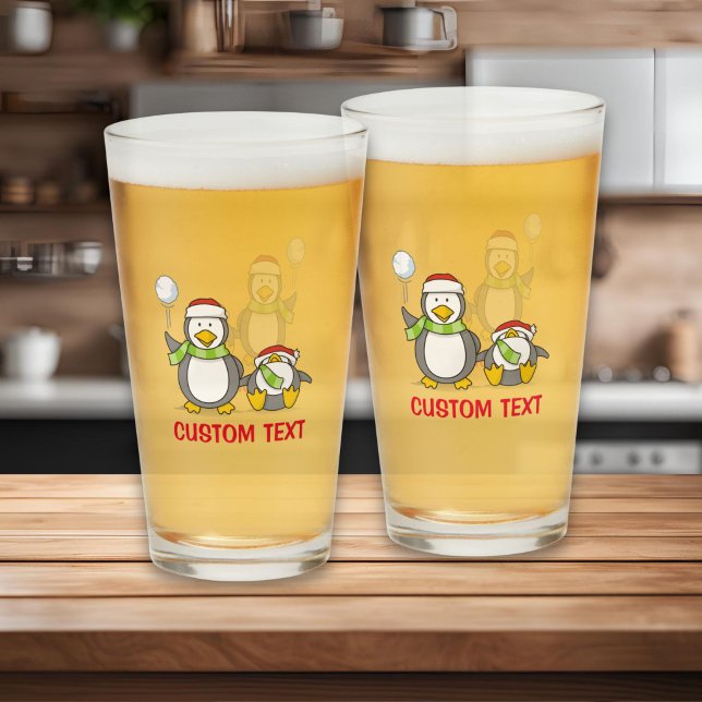 Christmas Snowballing penguins Glass (Creator Uploaded)
