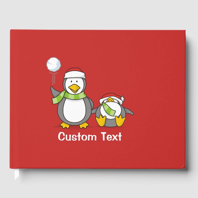 Christmas Snowballing penguins Guest Book (Front)