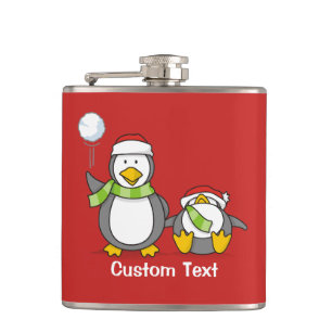 Christmas Snowballing penguins Hip Flask