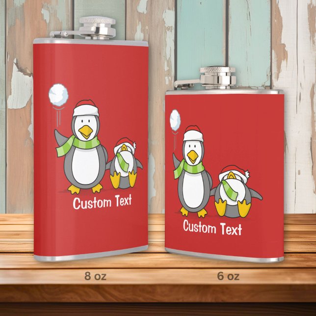 Christmas Snowballing penguins Hip Flask (Creator Uploaded)