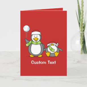 Christmas Snowballing penguins Holiday Card