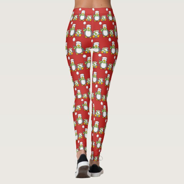 Christmas Snowballing penguins Leggings (Back)