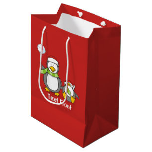 Christmas Snowballing penguins Medium Gift Bag