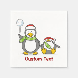 Christmas Snowballing penguins Napkin