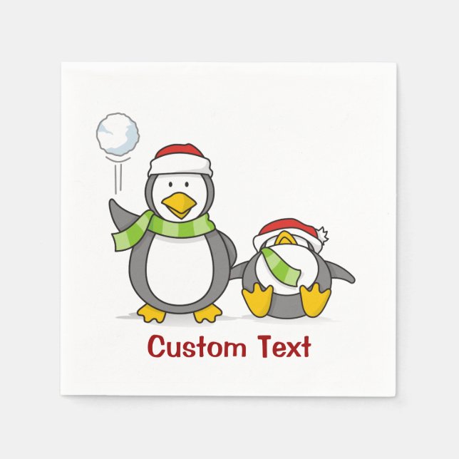 Christmas Snowballing penguins Napkin (Front)