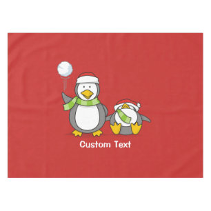 Christmas Snowballing penguins Tablecloth
