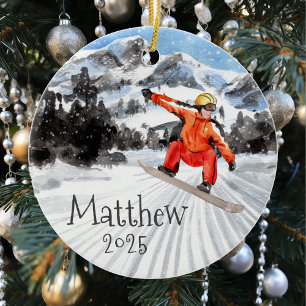 Christmas Snowboard Snowboarding Personalized   Ceramic Tree Decoration