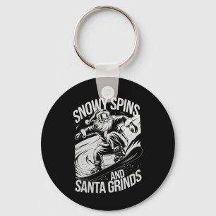 Christmas Snowboarder Snowy Spins Santa Grinds Sno Key Ring