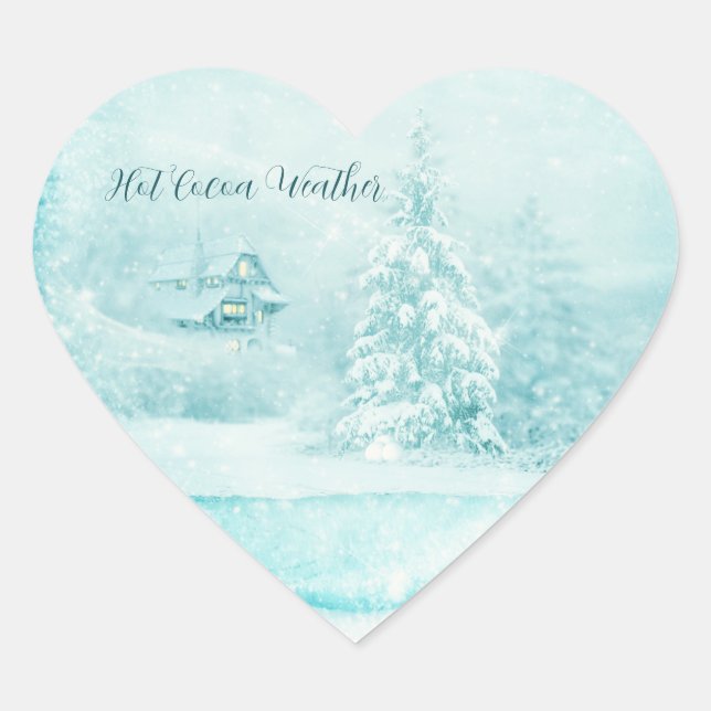Christmas Snowed In Hot Cocoa Weather Heart Sticker (Front)
