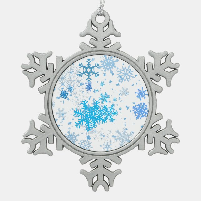 Christmas Snowfall Snowflake Pewter Christmas Ornament (Front)