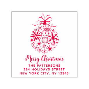 Christmas Snowflake Bauble Name Return Address Self-inking Stamp