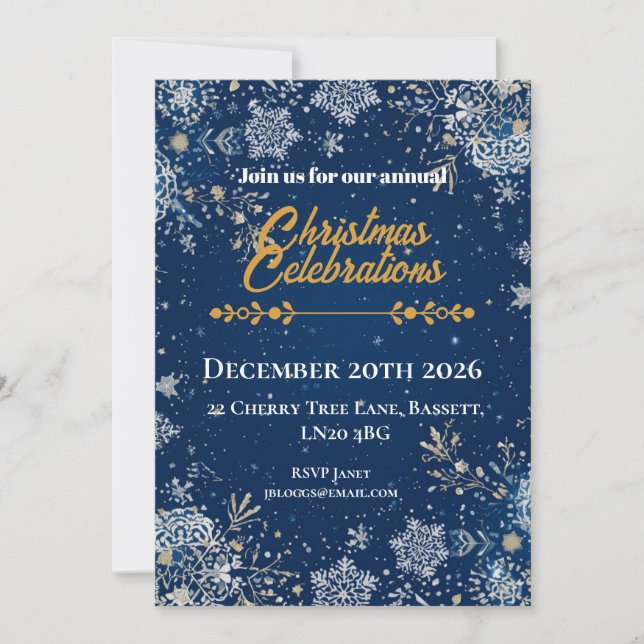 Christmas Snowflake Blue Invitation (Front)