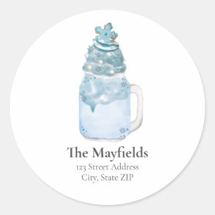 Christmas Snowflake Blue Milkshake Address Classic Round Sticker