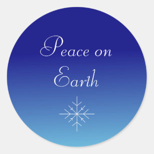 Christmas Snowflake Blue Peace on Earth Classic Round Sticker