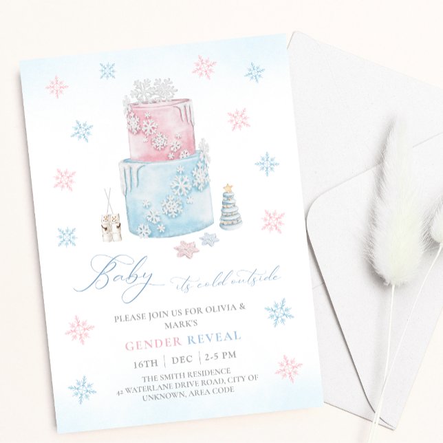 Christmas Snowflake Cake Winter Gender Reveal Invitation (Creator Uploaded)