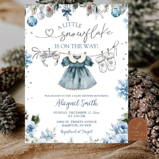 Christmas Snowflake clothesline girl Baby Shower Invitation (Creator Uploaded)