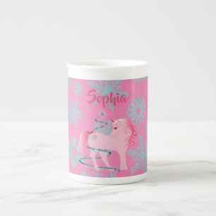 Christmas Snowflake Cute Pink Unicorn Chocolate Bone China Mug