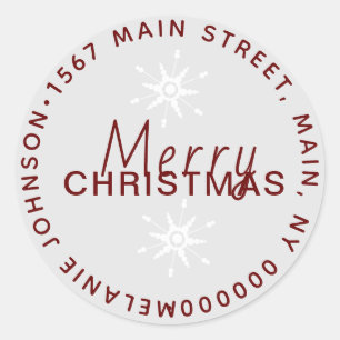 Christmas Snowflake Grey White Family Address Classic Round Sticker