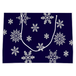 Christmas Snowflake Holiday Navy Blue Large Gift Bag
