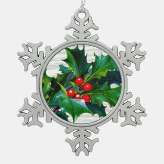 Christmas Snowflake Holly Berry Holiday Keepsake Snowflake Pewter Christmas Ornament