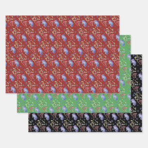 Christmas Snowflake, Mittens and Mistletoe Pattern Wrapping Paper Sheet