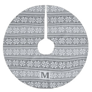 Christmas Snowflake Monogram Grey Knit Sweater Brushed Polyester Tree Skirt