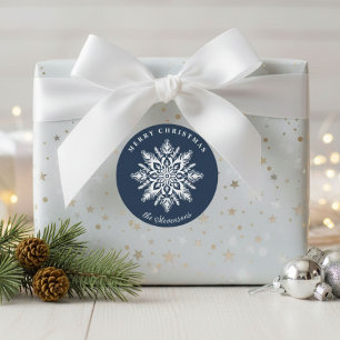 Christmas Snowflake Navy Blue Custom Holiday Classic Round Sticker