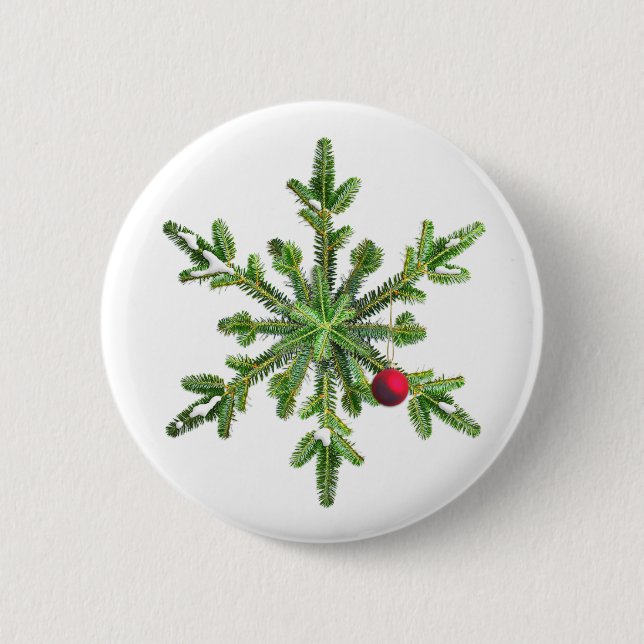 Christmas Snowflake Of Pine Branches 6 Cm Round Badge (Front)