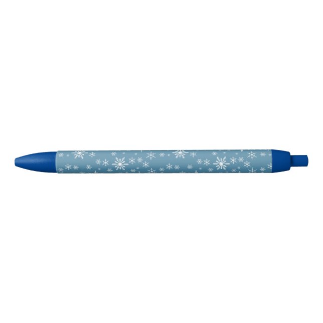 Christmas Snowflake On Blue Black Ink Pen (Front)