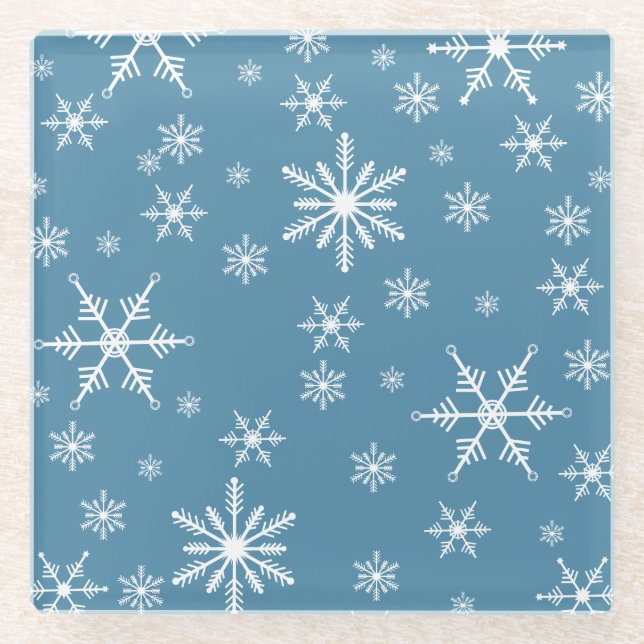 Christmas Snowflake On Blue Glass Coaster (Front)