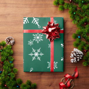 Christmas Snowflake On Green Wrapping Paper