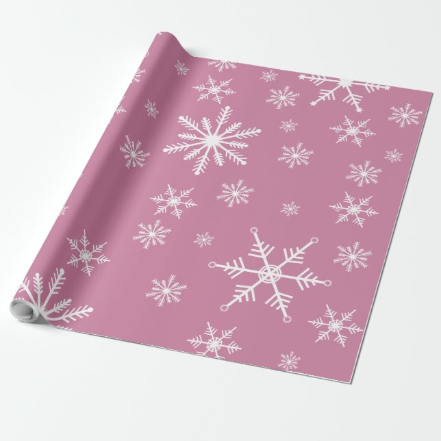 Christmas Snowflake On Pink Wrapping Paper (Unrolled)
