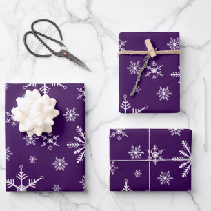 Christmas Snowflake On Purple Wrapping Paper Sheet
