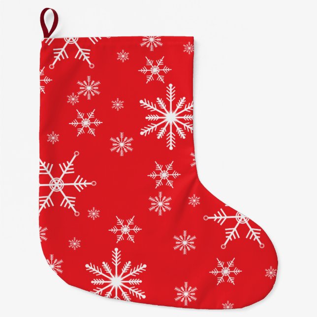 Christmas Snowflake On Red Large Christmas Stocking (Front)