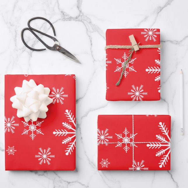 Christmas Snowflake On Red Wrapping Paper Sheet (Front)