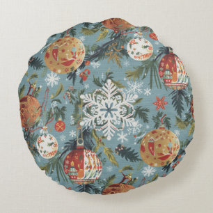 Christmas snowflake ornament pattern round cushion