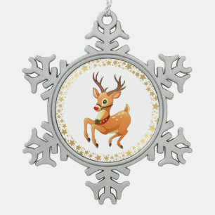 Christmas Snowflake Ornament-Rudolph Snowflake Pewter Christmas Ornament