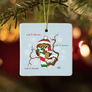 Christmas Snowflake Owl Ceramic Ornament
