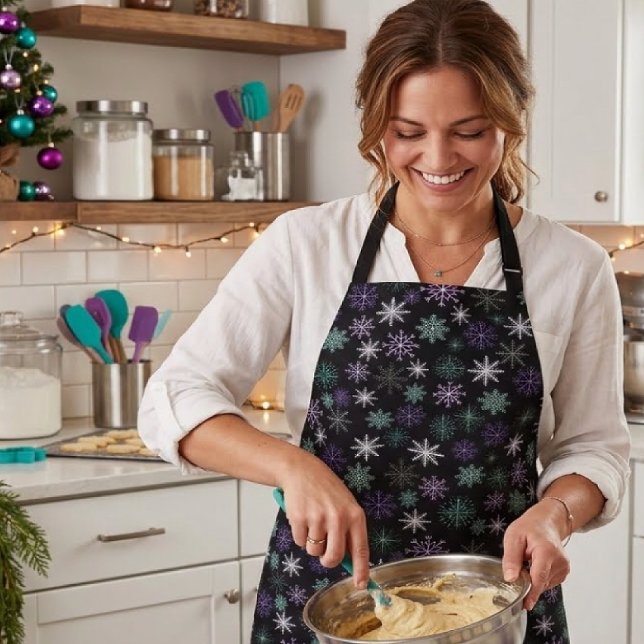 Christmas Snowflake Pattern Black Purple Mint Teal Apron (Creator Uploaded)