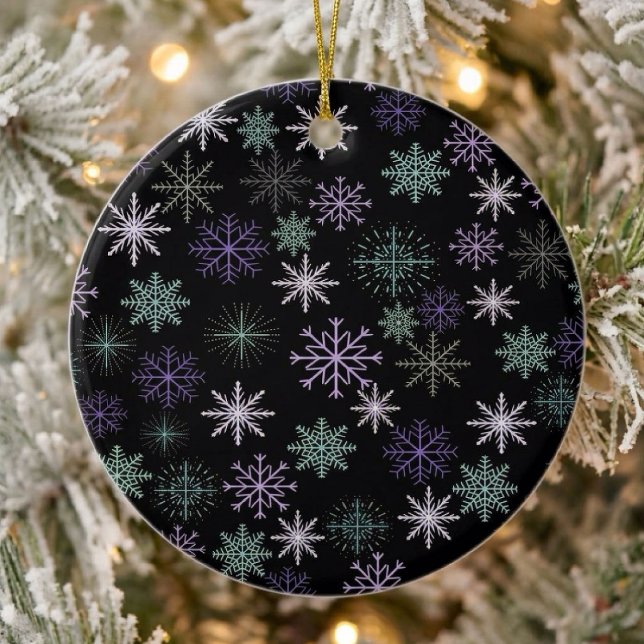 Christmas Snowflake Pattern Black Purple Mint Teal Ceramic Tree Decoration (Creator Uploaded)