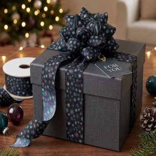 Christmas Snowflake Pattern Black Purple Mint Teal Satin Ribbon