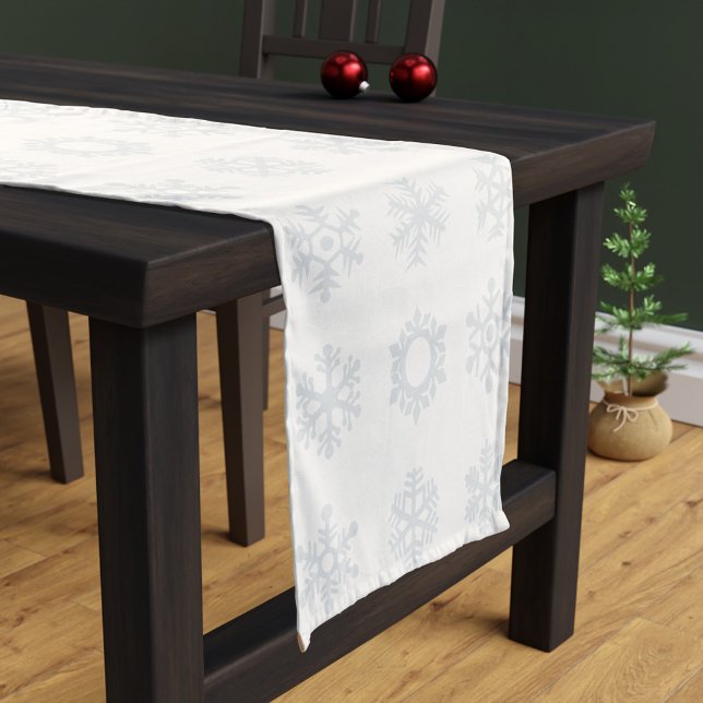 Christmas Snowflake Pattern Modern Festive White Short Table Runner (A festive white snowflake pattern table runner perfect for Christmas)