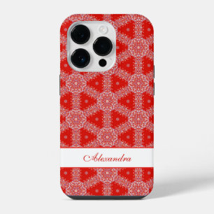Christmas Snowflake Pattern Personalised Red iPhone 14 Pro Case