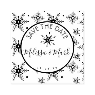 Christmas Snowflake Pattern Save the Date Rubber Stamp