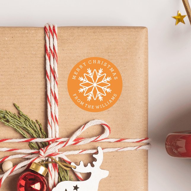 Christmas Snowflake Personalised custom colour Square Sticker (YELLOW STICKERS WITH SNOWFLAKE AND CUSTOM TEXT)